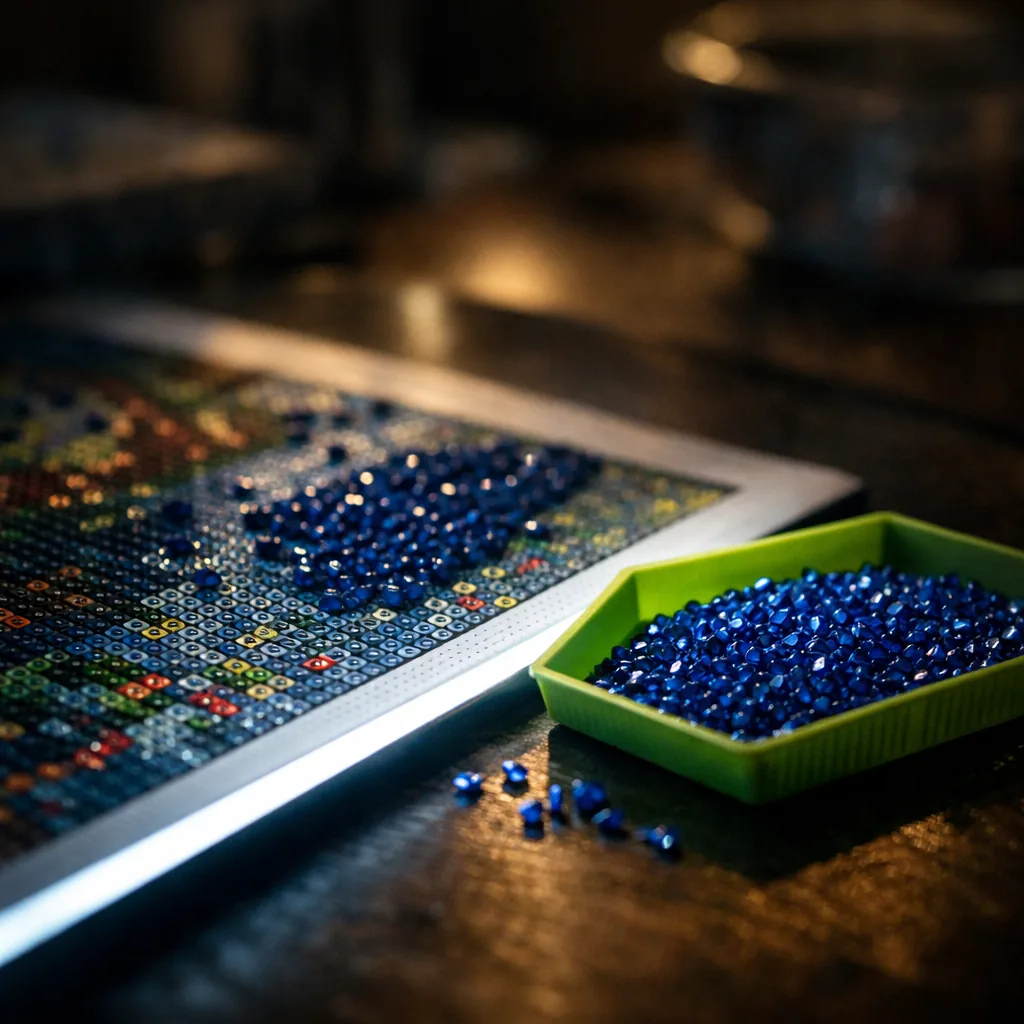 A glowing light pad under a diamond painting canvas